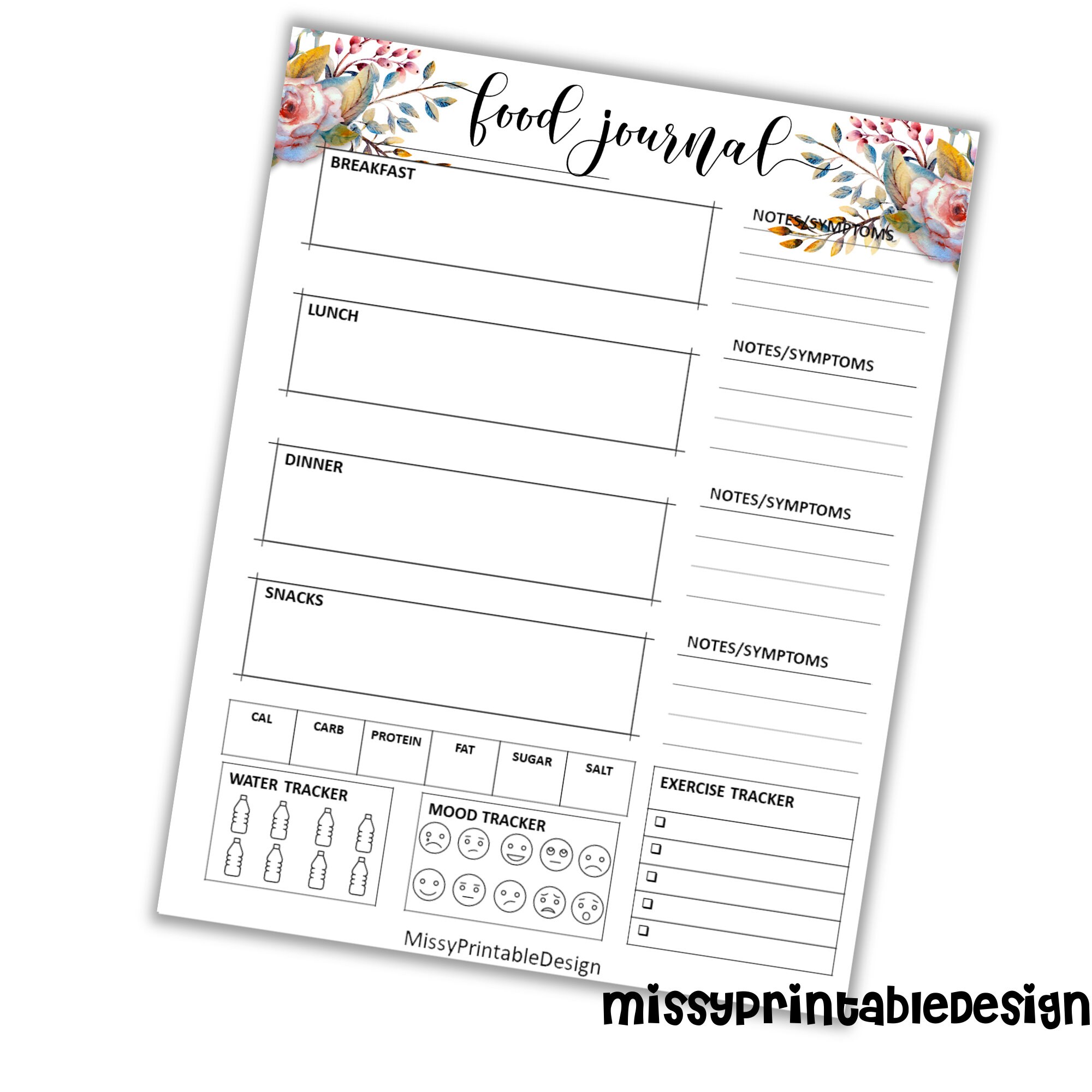 Daily Food Journal Printable Food Diary Daily Food Tracker Etsy