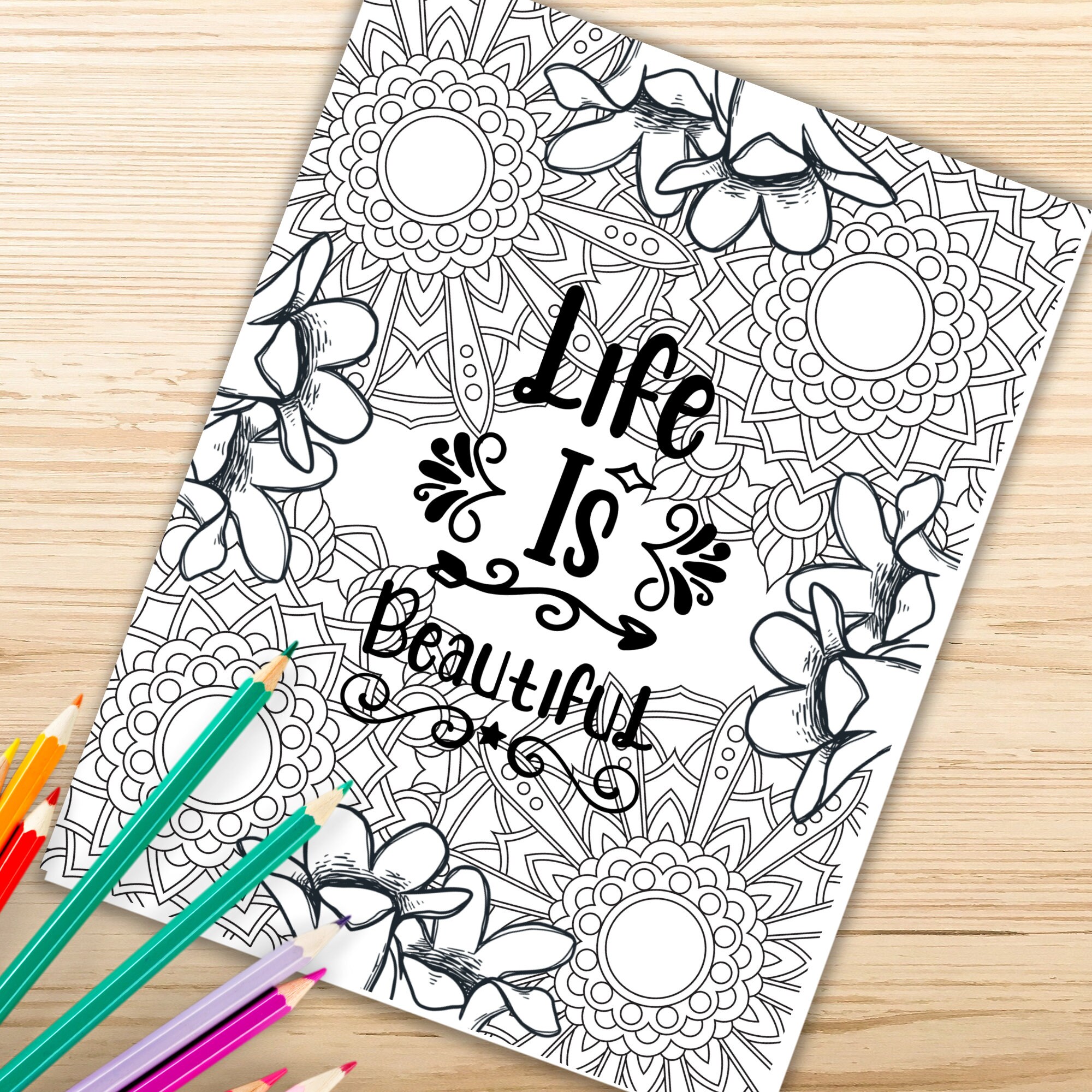 Mandala Inspirational Quotes Coloring Pages Adult Coloring | Etsy