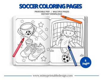 Soccer Coloring Pages, Kids Birthday Party Activity (INSTANT DOWNLOAD)