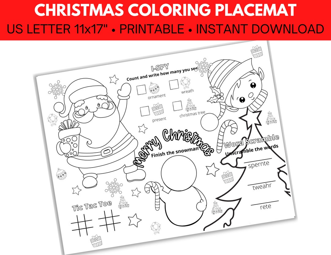 Christmas Coloring Placemat, Printable Christmas Placemat, Coloring
