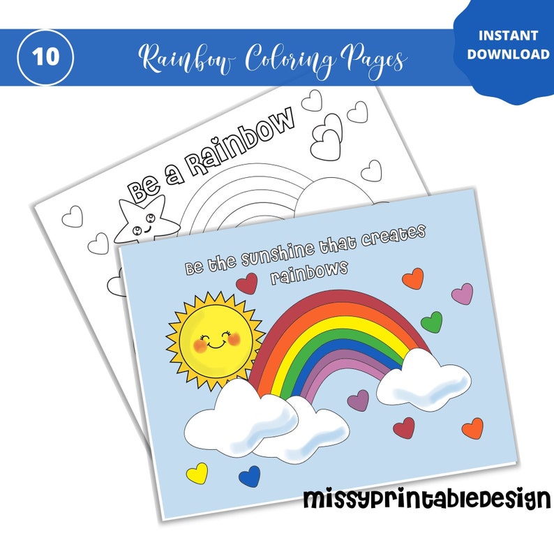 Rainbow Coloring Pages for Kids Printable Rainbow Coloring Pages, Rainbow Quotes, Birthday Activity, INSTANT DOWNLOAD, Kids Coloring Book image 1