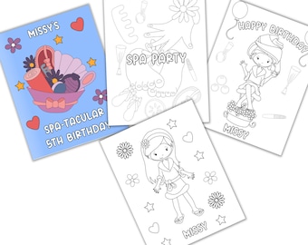 Personalized Spa Party Coloring Pages, Custom Spa Birthday Party Coloring Pages, Coloring Pages for Kids