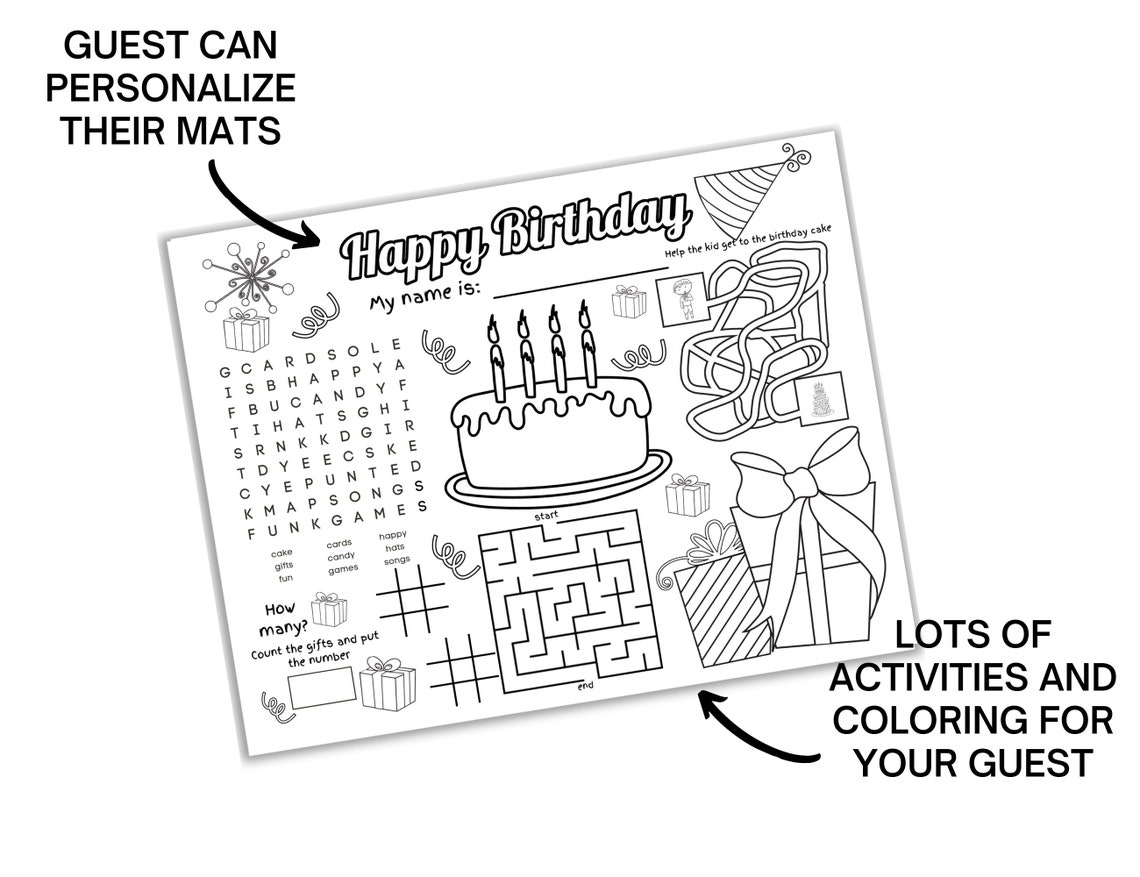 Happy Birthday Placemat Printable Birthday Party Placemats Etsy