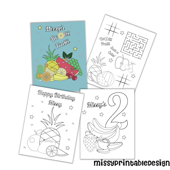 Personalized Twotti Frutti Party Coloring Pages, Custom Twotti Frutti Birthday Party Coloring Pages, Coloring Pages for Kids, Party Favors Il_570xn