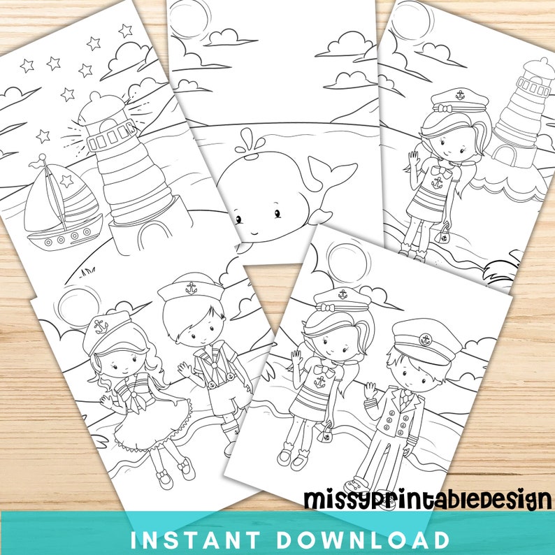 Nautical Coloring Pages Printable Sailing Kids Coloring Etsy