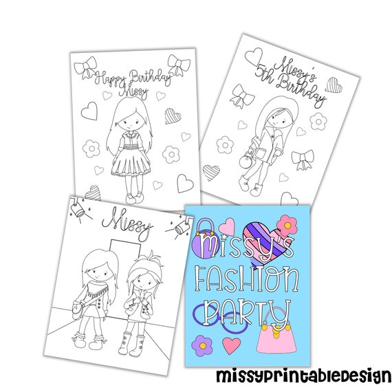 Personalized Fashion Party Coloring Pages, Custom Fashion Birthday Party Coloring Pages, Coloring Pages for Kids, Party Favors