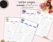Floral Recipe Page Template, Printable Recipe Cards (Digital Download)