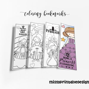 Princess Coloring Bookmarks (set of 4), Printable Princess Coloring ...