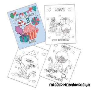 Personalized Candyland Party Coloring Pages, Custom Candyland Birthday Party Coloring Pages, Coloring Pages for Kids