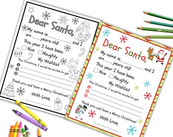 Letter to Santa Coloring Page, Printable Dear Santa Letter, Christmas Wish List, Christmas Coloring, Christmas Kids Activity