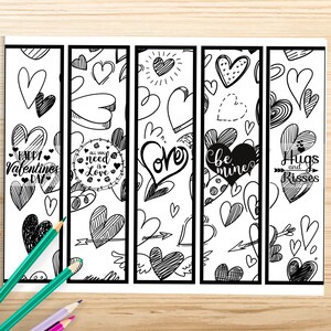 50 Printable Valentine's Coloring Bookmarks, Valentine's Day Coloring ...