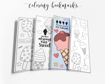 Ice Cream Coloring Bookmarks, Printable Activity (Set of 4) (INSTANT DOWNLOAD)