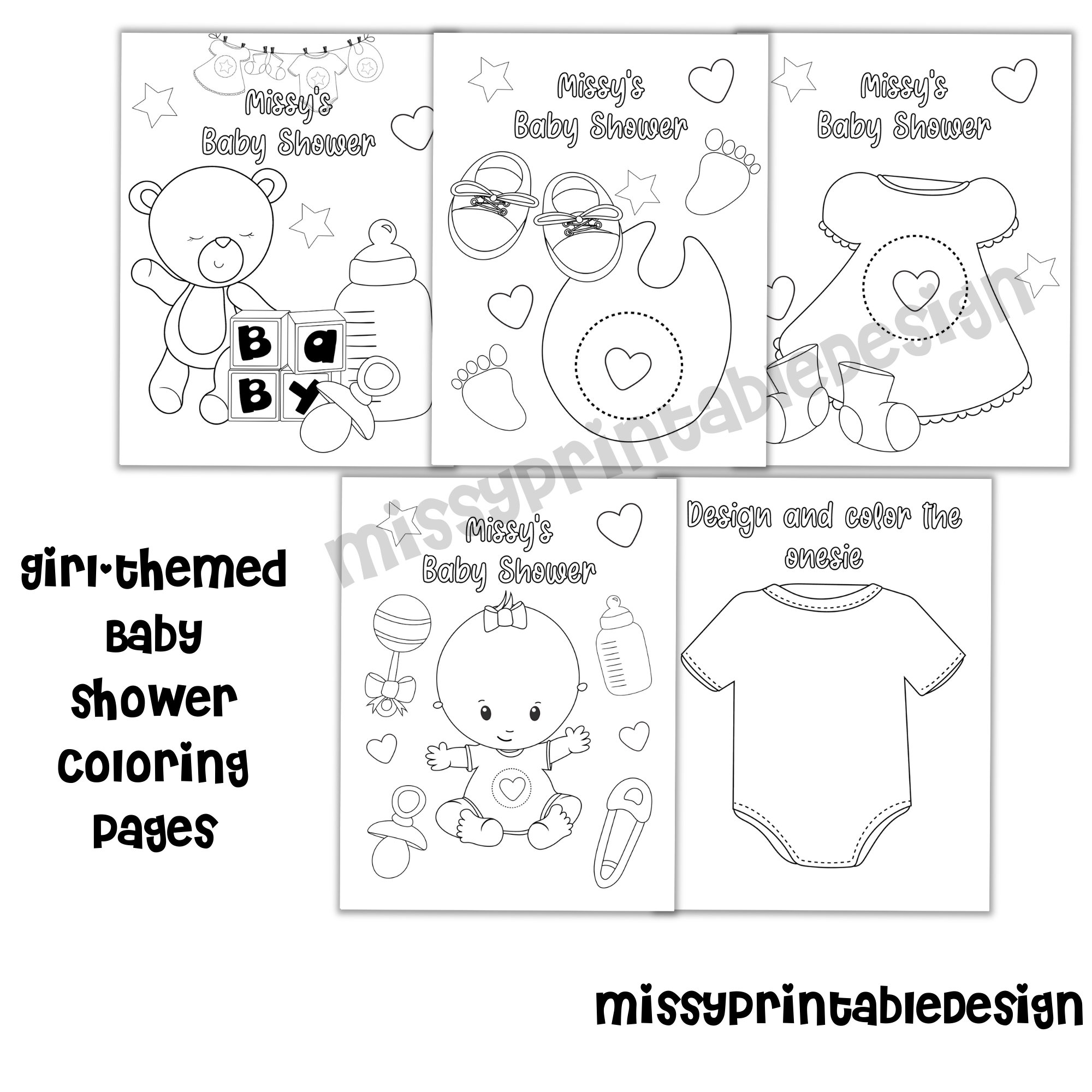 Personalized Baby Shower Coloring Pages Custom Baby Shower Etsy