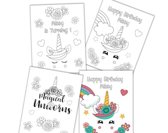 Personalized Unicorn Birthday Coloring Pages (Digital Download)