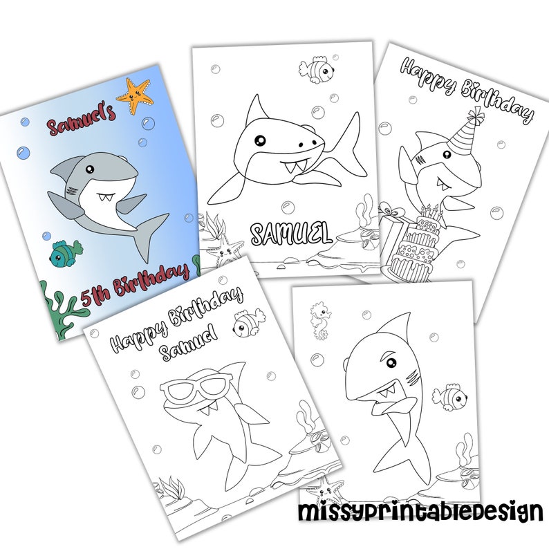 Personalized Shark Party Coloring Pages Custom Shark Birthday - Etsy