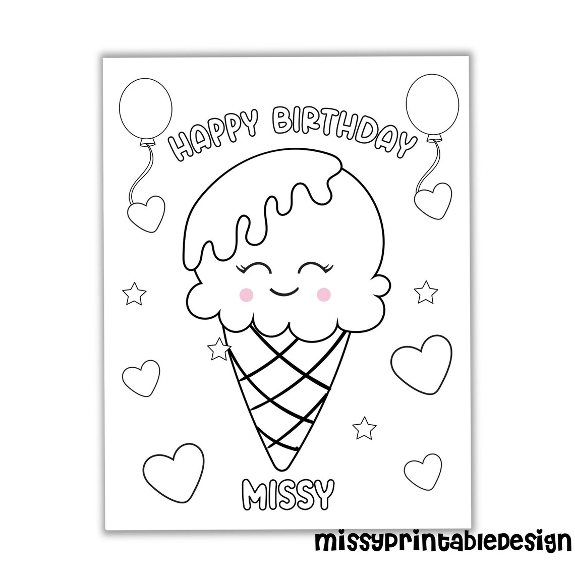 Personalized Ice Cream Party Coloring Pages Custom Ice Cream | Etsy