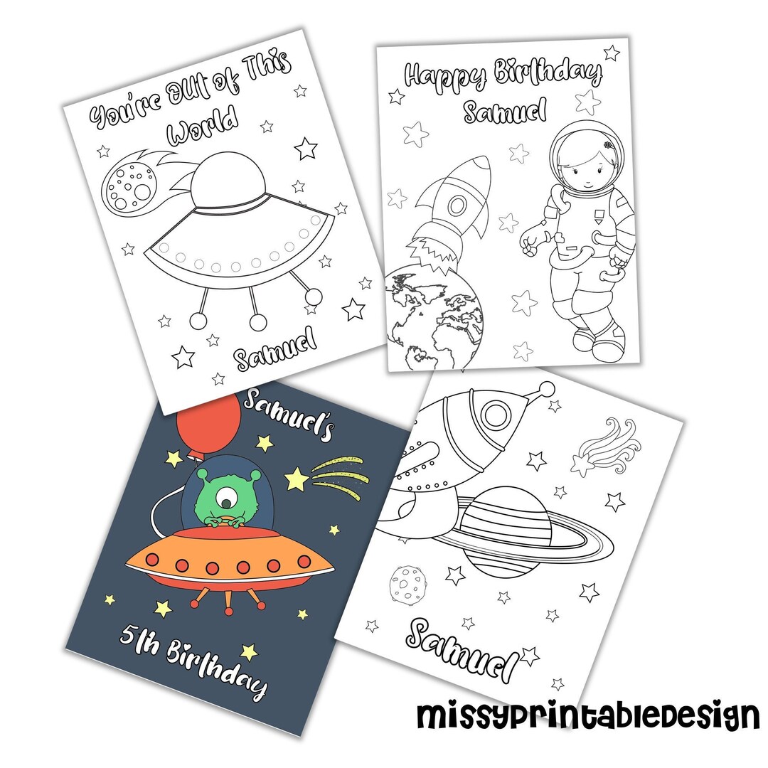 Personalized Space Party Coloring Pages, Custom Space Birthday Party ...