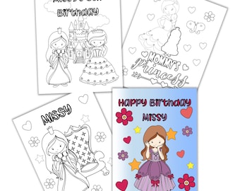 Personalisierte Prinzessin Birthday Party Malvorlagen (PDF)