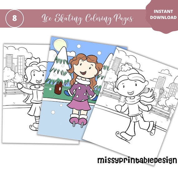 Winter Ice Skating Coloring Pages for Kids Printable Ice | Etsy