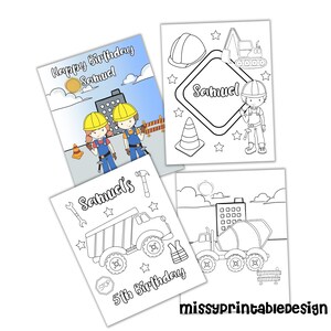 Personalized Construction Party Coloring Pages, Custom Construction Birthday Party Coloring Pages, Coloring Pages for Kids
