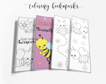 Bee Coloring Bookmarks, Set of 4 (Instant Download)