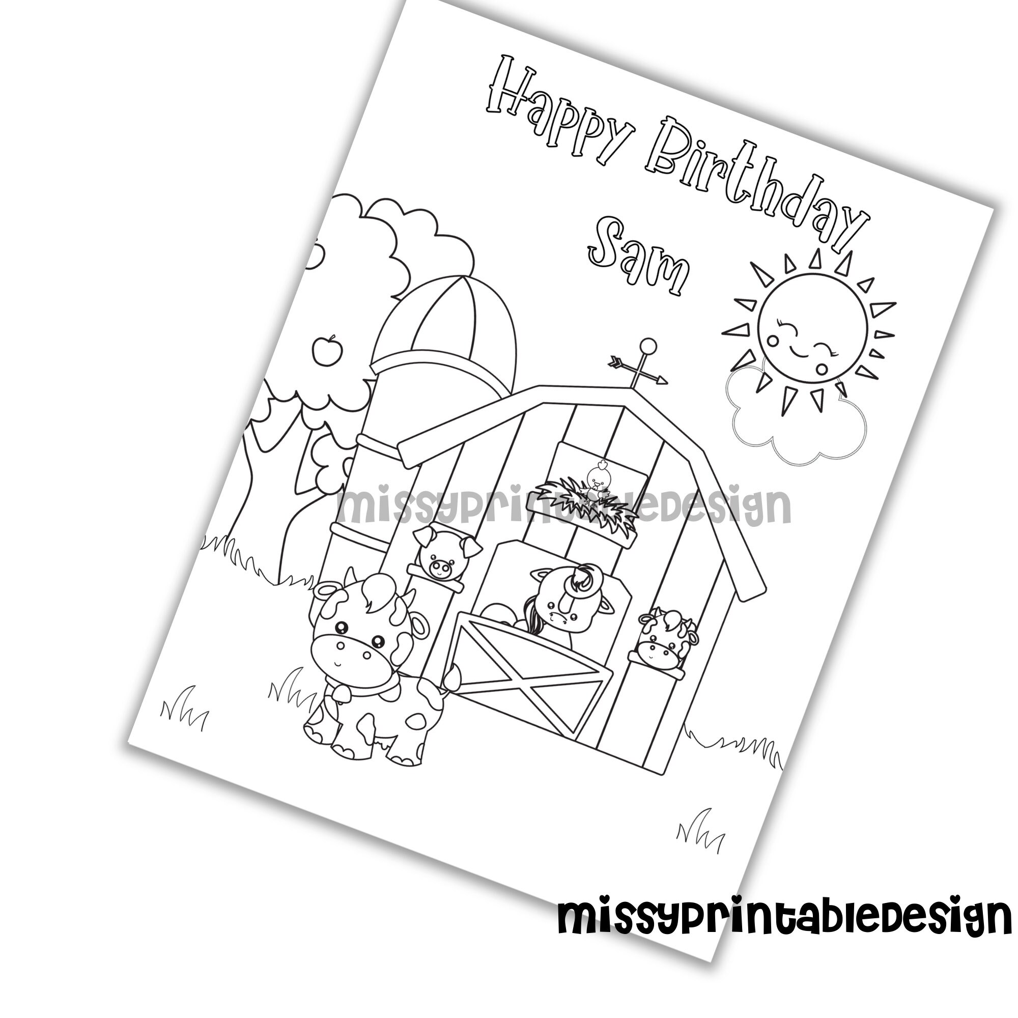 Personalized Farm Party Coloring Pages Custom Farm Birthday - Etsy