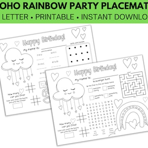 Boho Rainbow Birthday Placemat: Kids' Coloring Page (PDF)