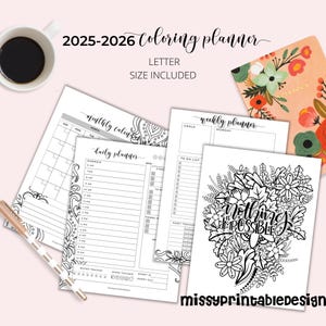 Coloring Planner Bundle,  Printable Coloring Planner Pages, PDF Printable, Instant Download, Planner Inserts