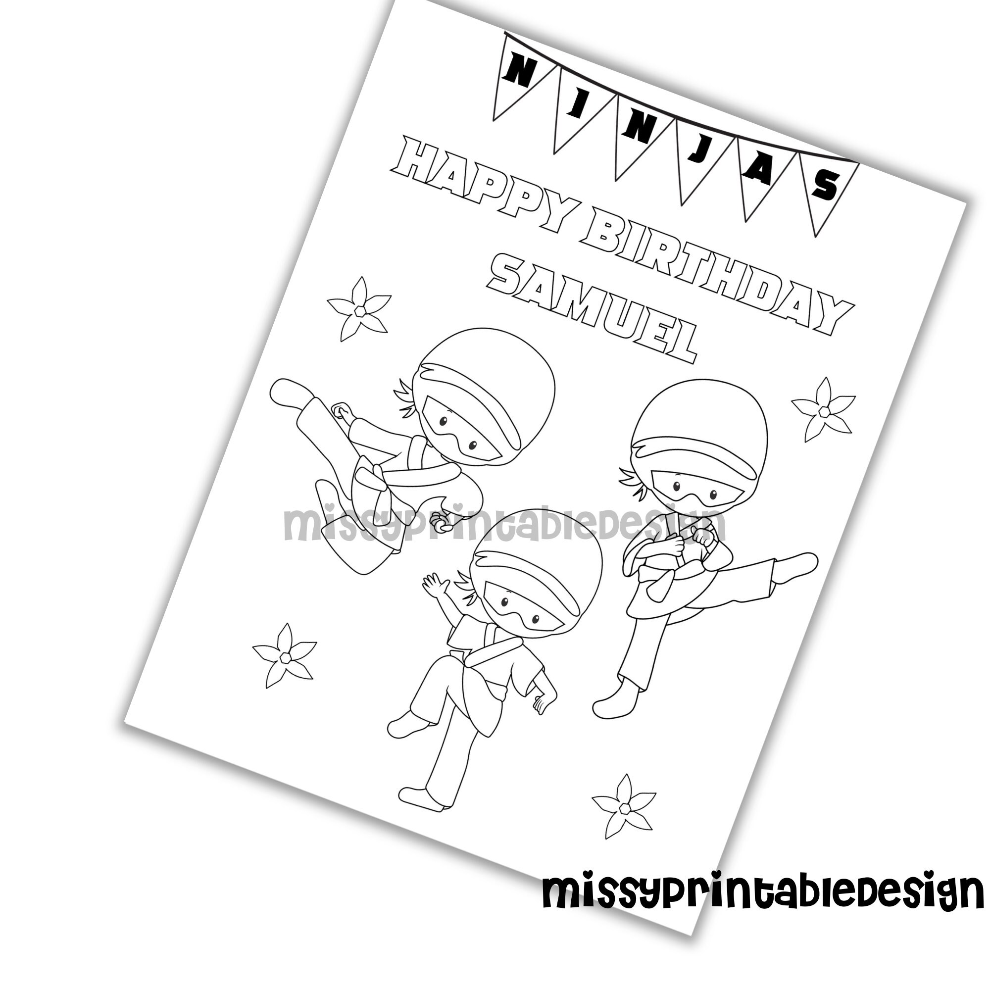 Personalized Ninja Coloring Pages Custom Ninja Birthday Party | Etsy