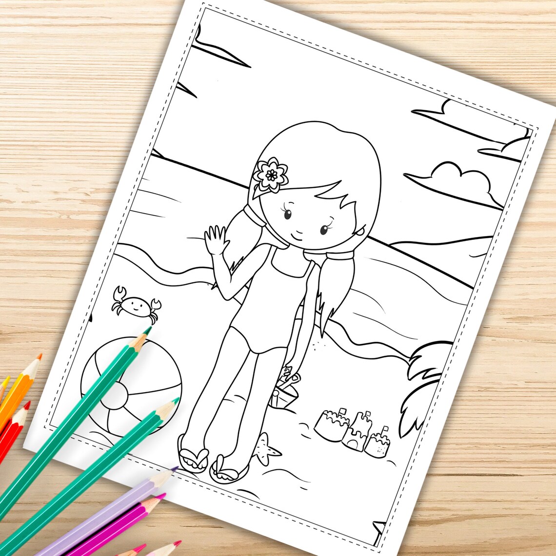 Beach Coloring Pages Printable Beach Coloring Book Summer - Etsy