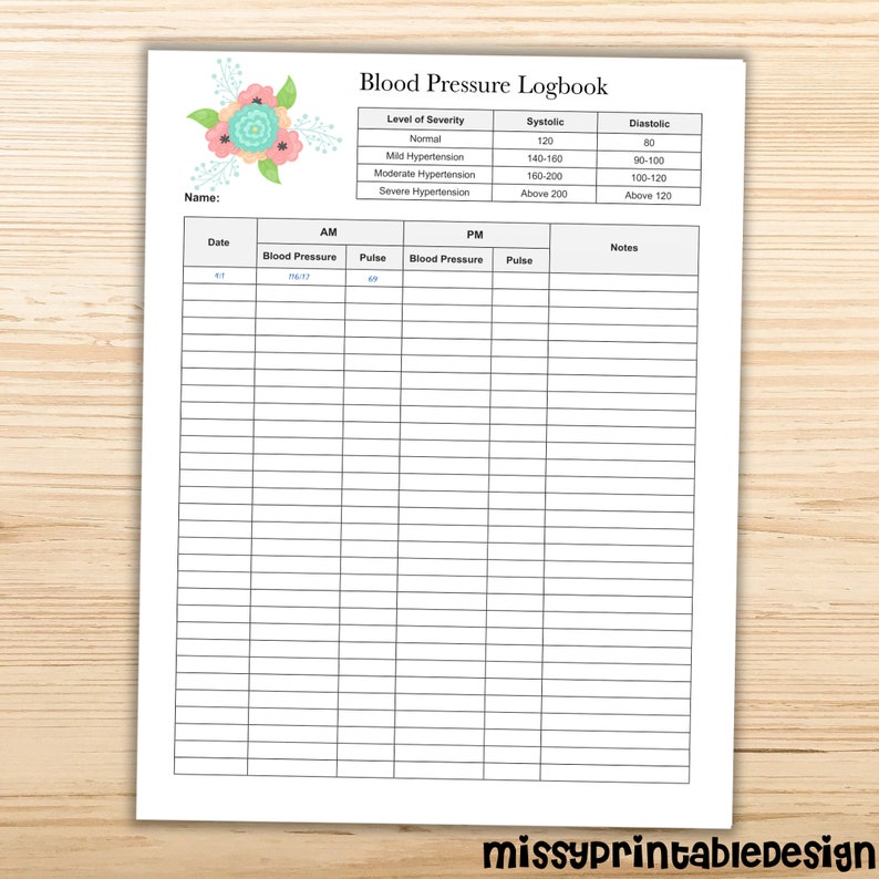 Blood Pressure Tracker, Printable Blood Pressure Log, Blood Pressure Monitor, INSTANT DOWNLOAD image 5