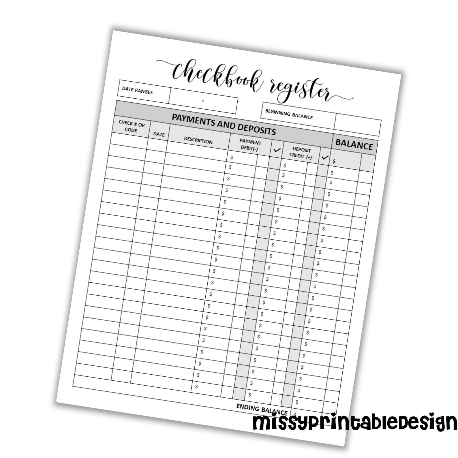Checkbook Register Printable Checkbook Log Checkbook Etsy