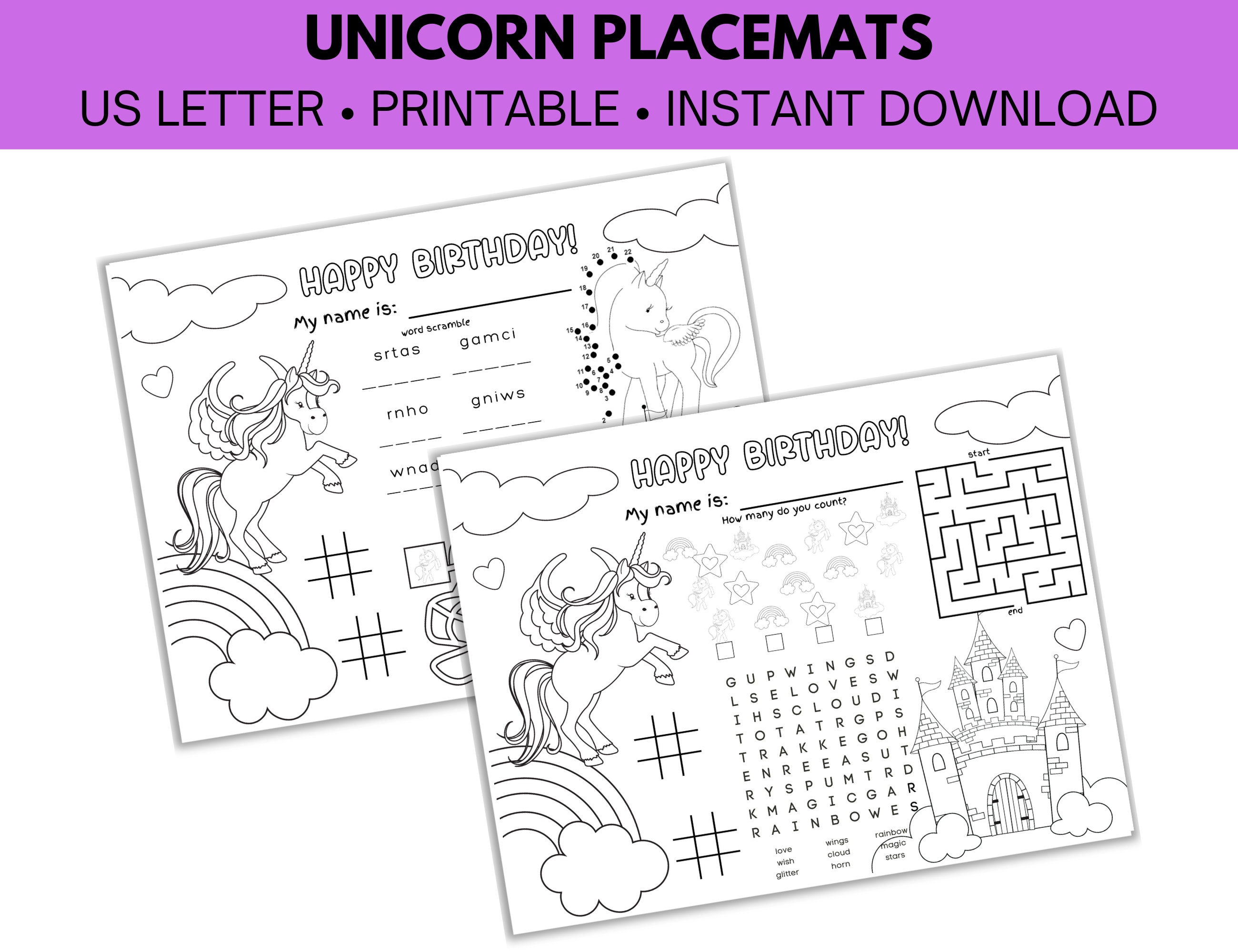 Personalised Unicorn Table Mat Custom Childrens Placemat with Handwriting Practice Letters 