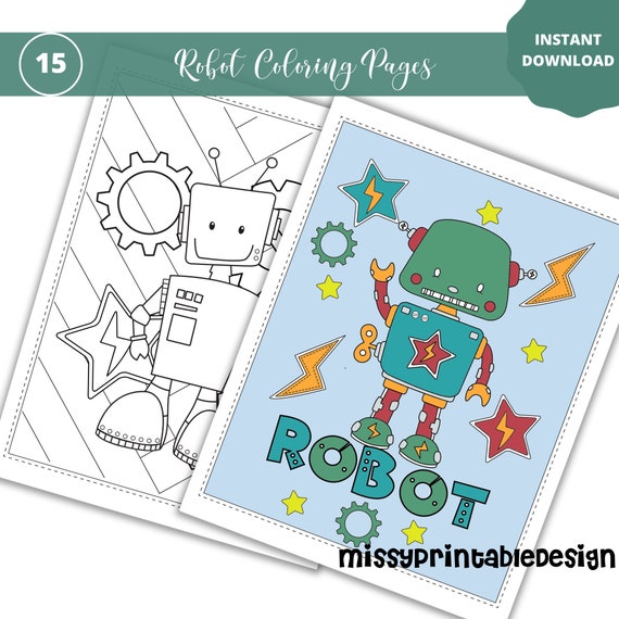 Robot Coloring Pages, Printable Kids Coloring Pages, Robot Birthday Party Activity, Boys Birthday Party, INSTANT DOWNLOAD Il_570xn