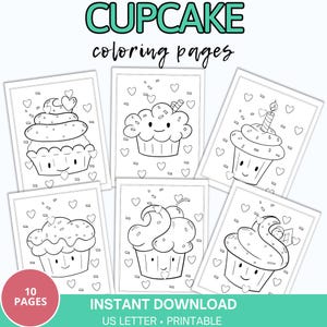Kawaii Cupcake Coloring Pages, Printable Coloring Pages, Cupcake Birthday Party Activity, Kids Coloring Pages