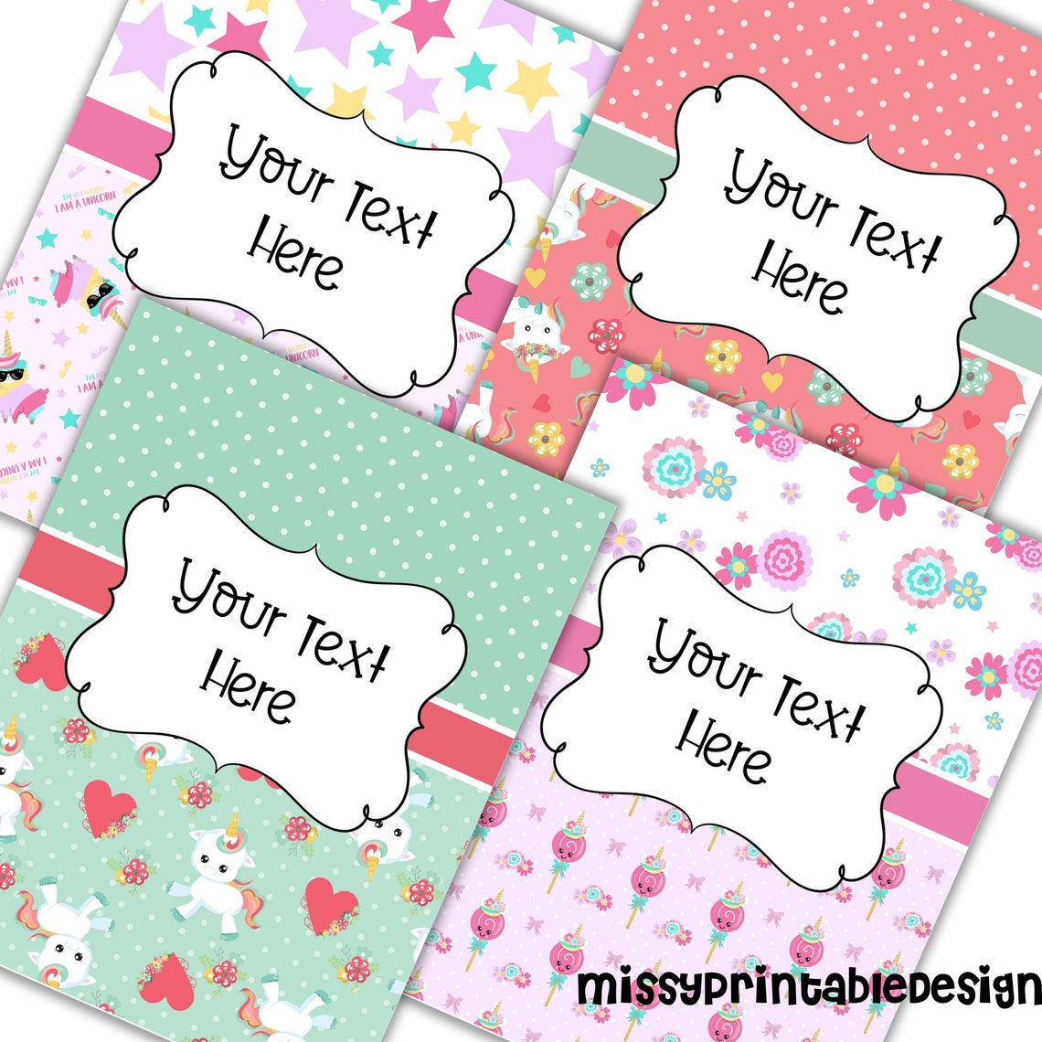 Editable Binder Covers &amp; Spines Unicorn Themed Printable - Etsy