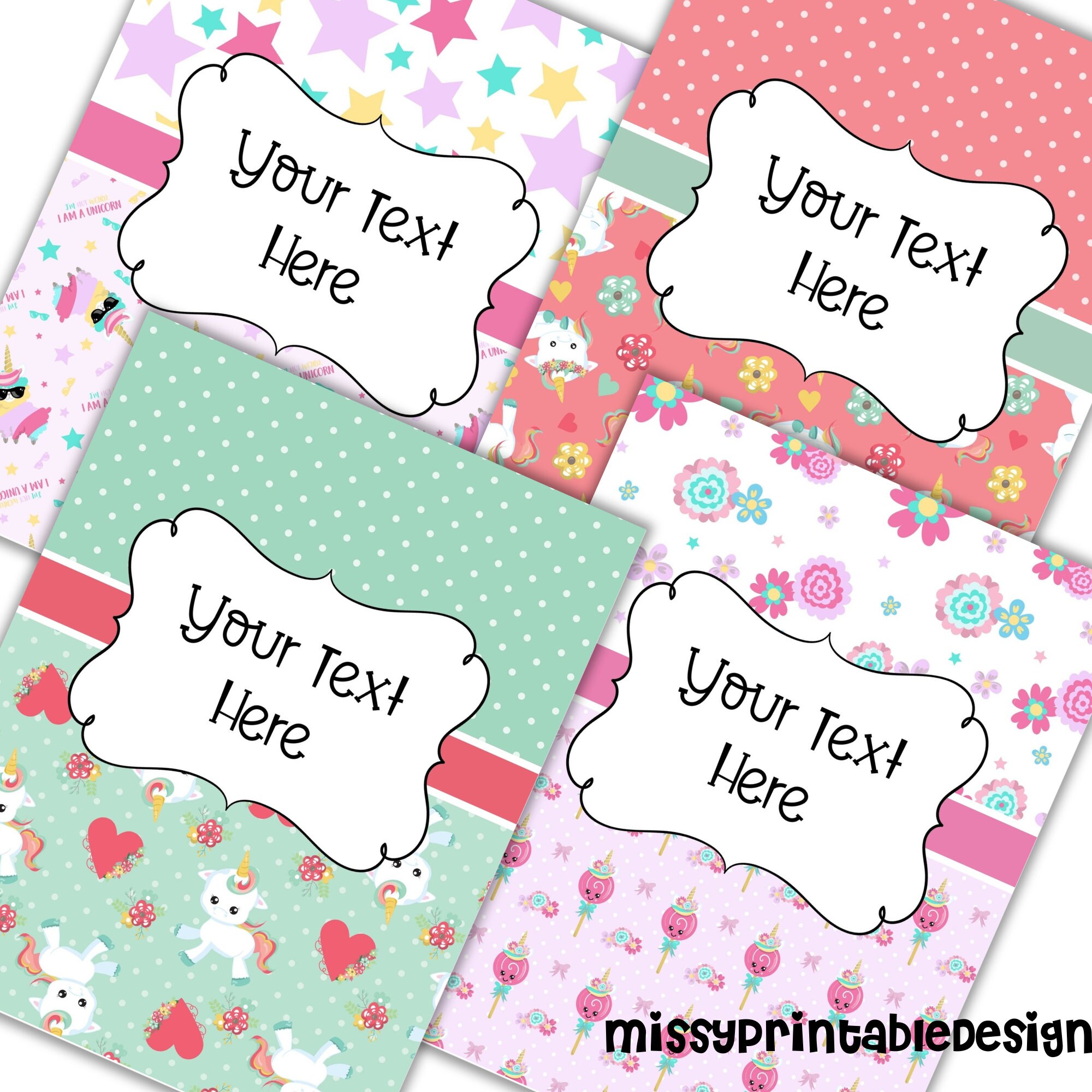 Editable Binder Covers &amp; Spines Unicorn Themed Printable - Etsy