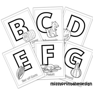 ABC Alphabet Coloring Pages Fall Themed, Printable Alphabets, INSTANT