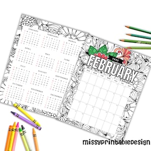 2022 Printable Floral Coloring Calendar, Printable 2022 calendar, Instant digital download, DIY printable coloring page