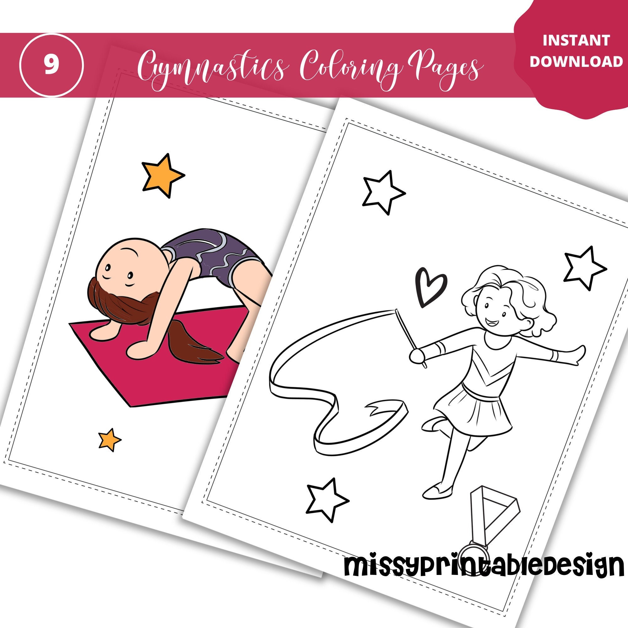 gymnastics coloring pages printable gymnastics coloring book etsy