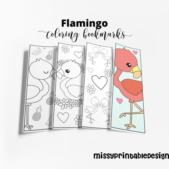 Flamingo Coloring Bookmarks (Set of 4), Printable Flamingo Coloring, Party Activity, School Activity, Coloring for Kids, INSTANT DOWNLOAD