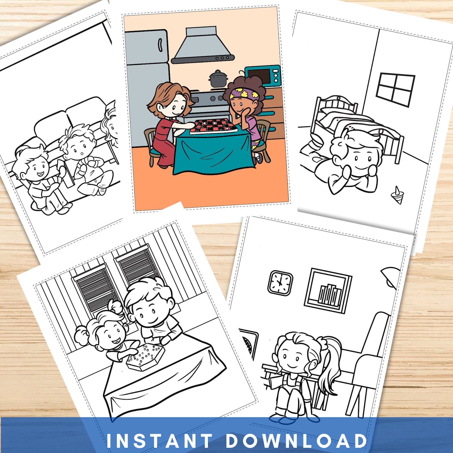 Kids Playing Games Coloring Pages Printable Nostalgic Games - Etsy