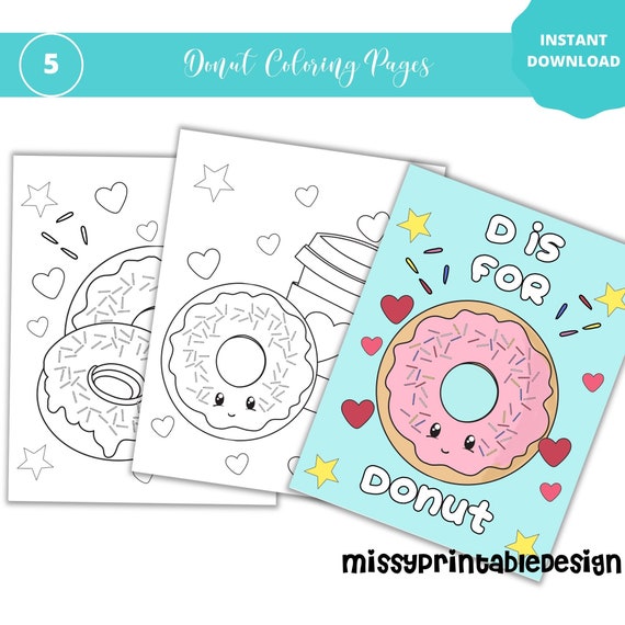 Donut Coloring Pages, Printable Coloring Pages, Donut Birthday Party Activity, Birthday Party, Kids Coloring Pages Il_570xn