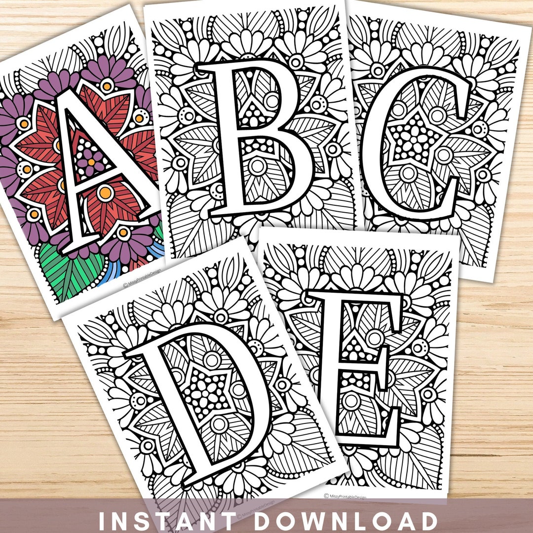 Mandala Alphabet Letters Coloring Pages, Printable Adult Coloring Pages ...