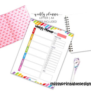 Kids Weekly Planner, Printable Weekly Schedule, Kids Routine Chart, Student School Organizer, INSTANT DOWNLOAD