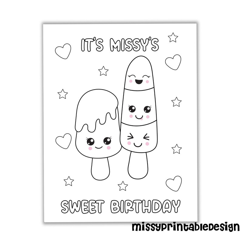 Personalized Ice Cream Party Coloring Pages Custom Ice Cream Etsy