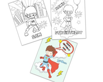 Personalized Superhero Birthday Coloring Pages (PDF)