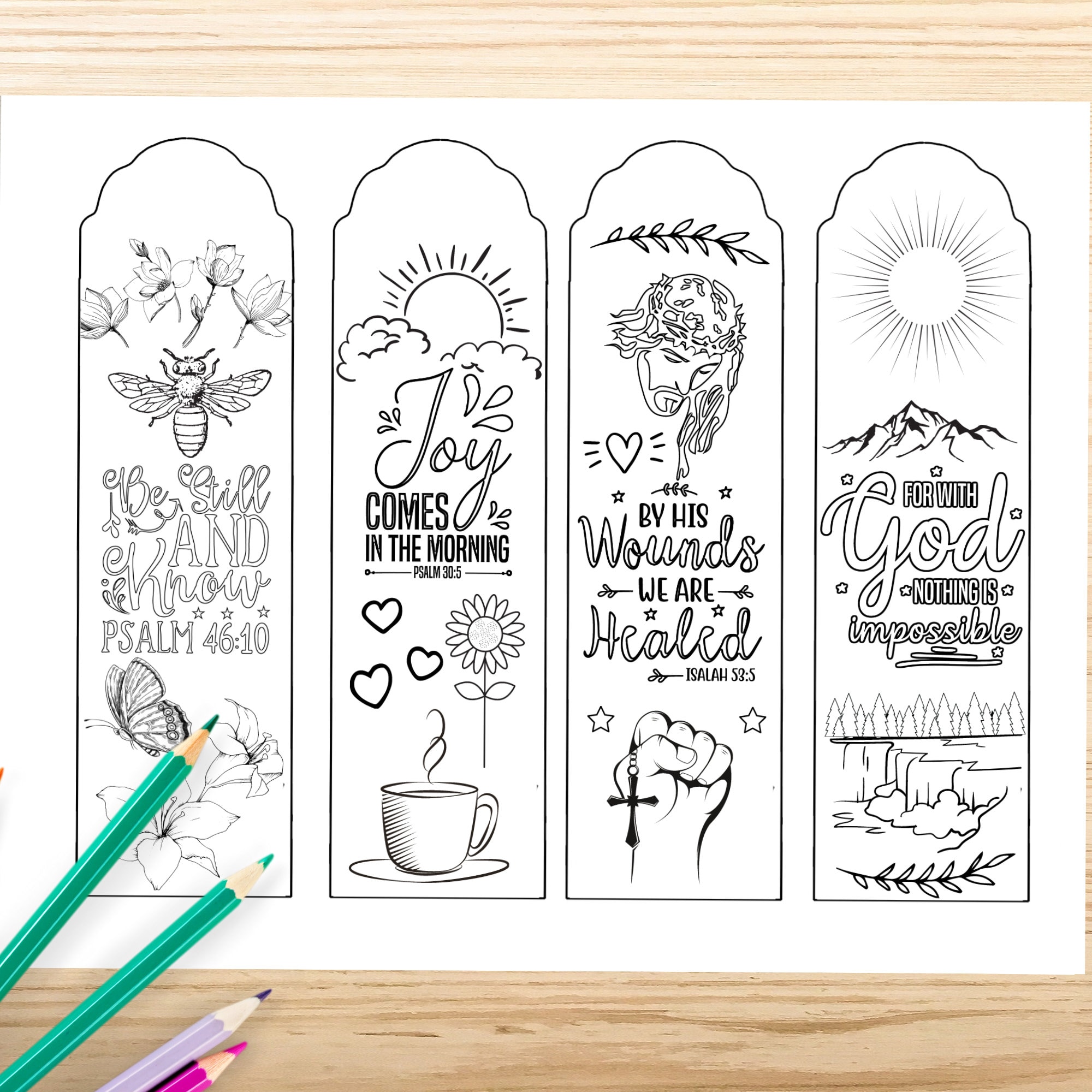 Bible Verse Coloring Bookmarks set of 4 Bookmark Doodle Etsy