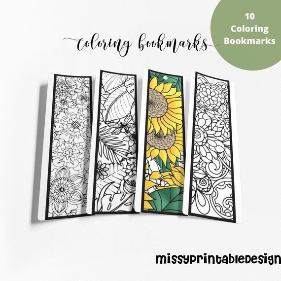 Floral Coloring Bookmarks set of 10, Printable Coloring Pages for Kids,  Teens, Adults, Instant Download PDF, Adult Coloring Pages 