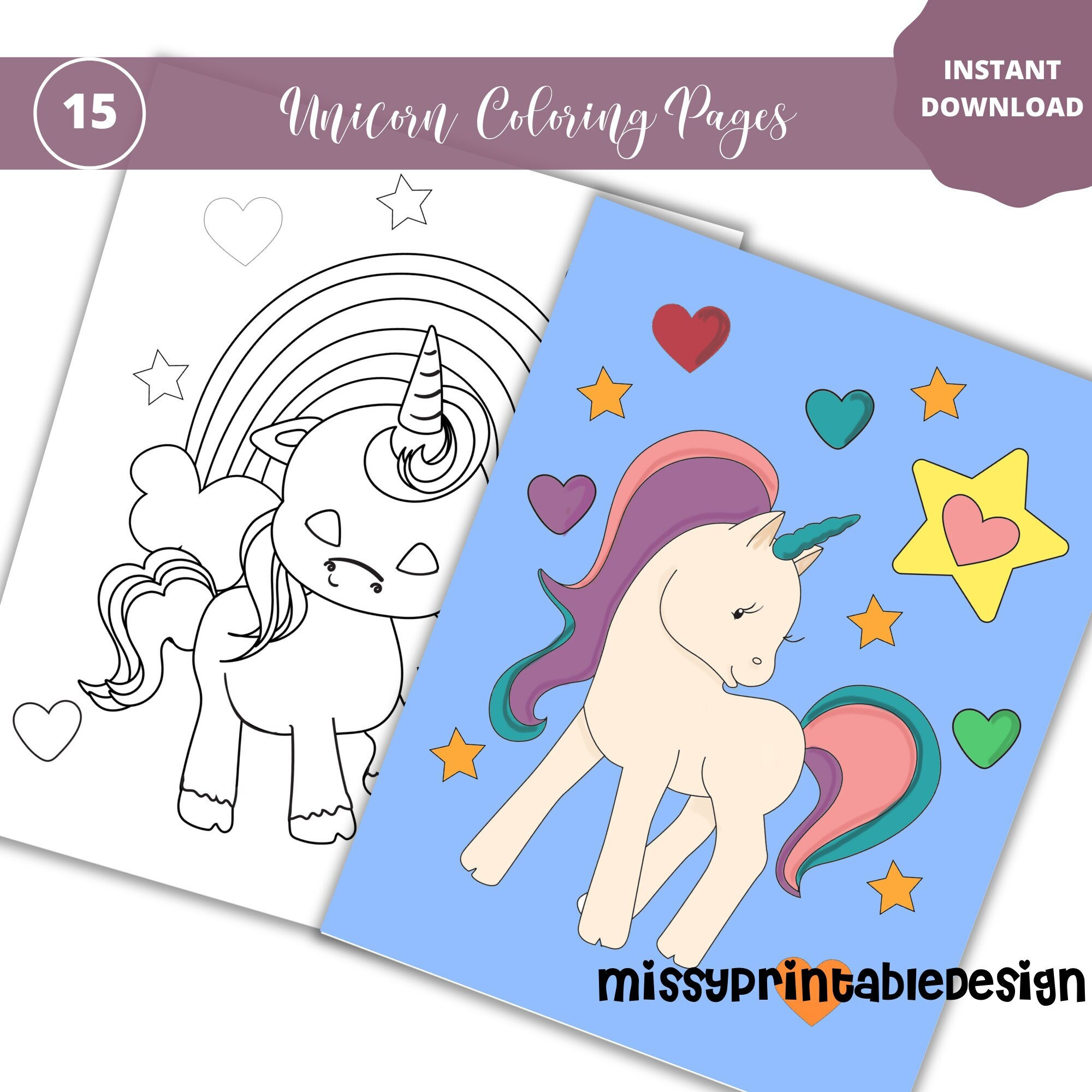 unicorn coloring pages 15 printable unicorn coloring pages etsy